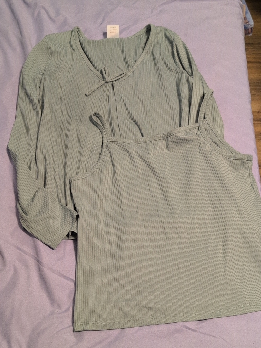 Girl's Sage Ribbed Tank & Long-Sleeve Layering Set